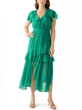 *Maison Tara Emerald Ruffled High-Low Dress | Sz12 | NWT